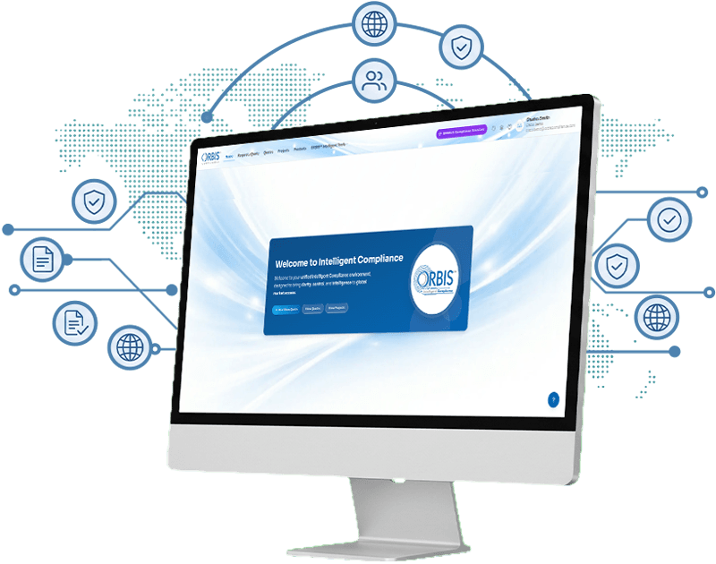 ORBIS Intelligent Compliance on a desktop, connected to teams and markets